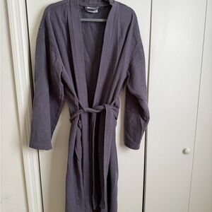 Unisex Gray Textured Cotton Robe
